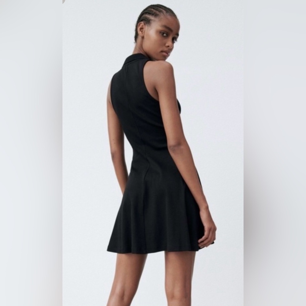 Zara Ribbed Mini Dress Flare Black M